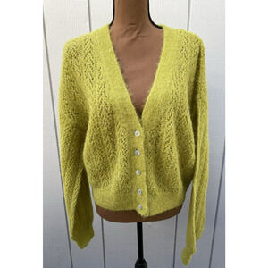 NWT Free People Green Citronelle Heather Sweater Alpaca Blend Amelia Cardi Large